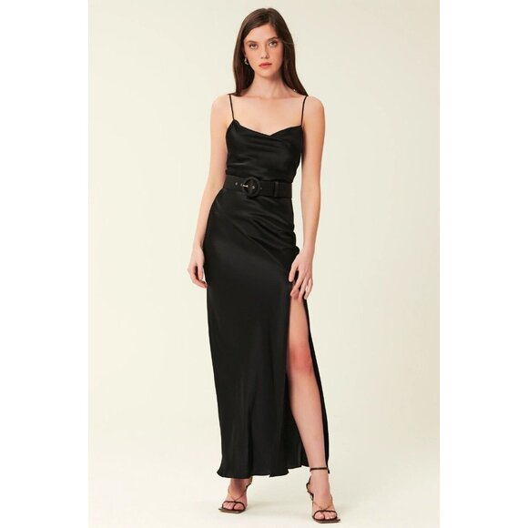 NICHOLAS Simone Dress Black Silk Satin Slip Long